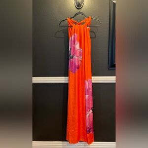 Ted Baker London Bright Orange Halter Terneck Swing Bow Sleeveless Maxi Dress 5